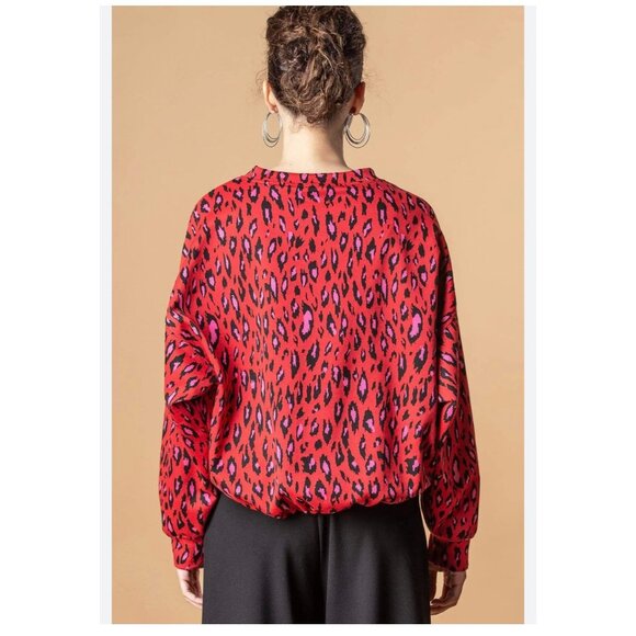 Eva Franco Dash Sweatshirt Pink Red Tigress Women 10 Red Animal Print Pullover - Picture 2 of 10